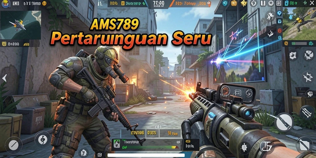 Screenshot menunjukkan aksi mendebarkan dalam AMS789 dengan gameplay FPS.